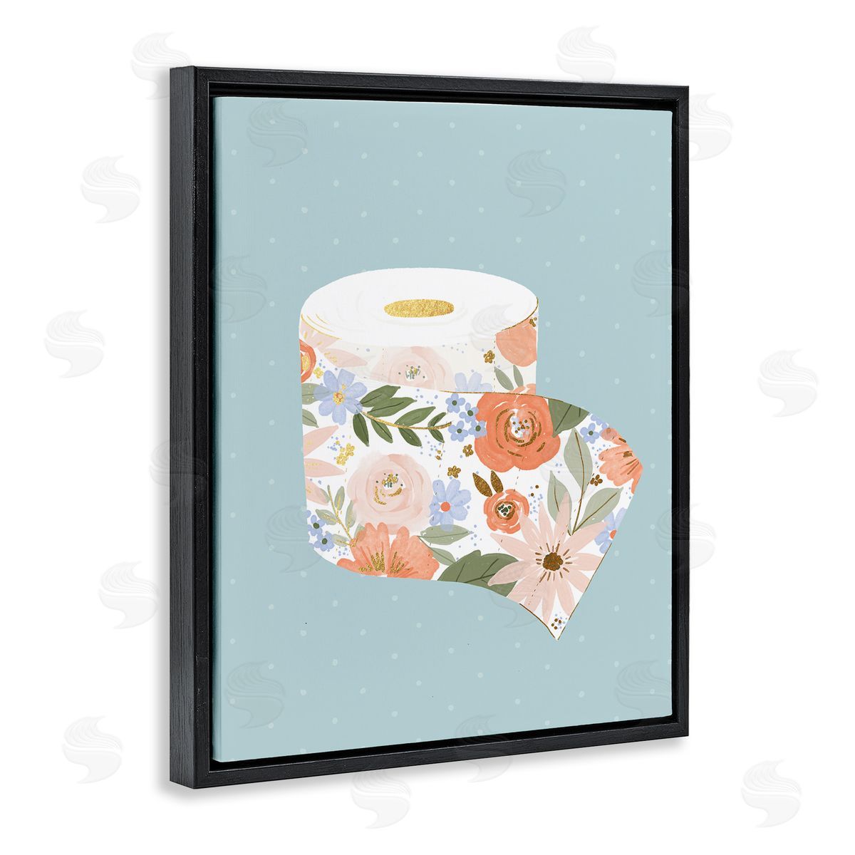 Loni Harris Spring Floral Print Toilet Paper over Blue Black Floater Frame Canvas Art
