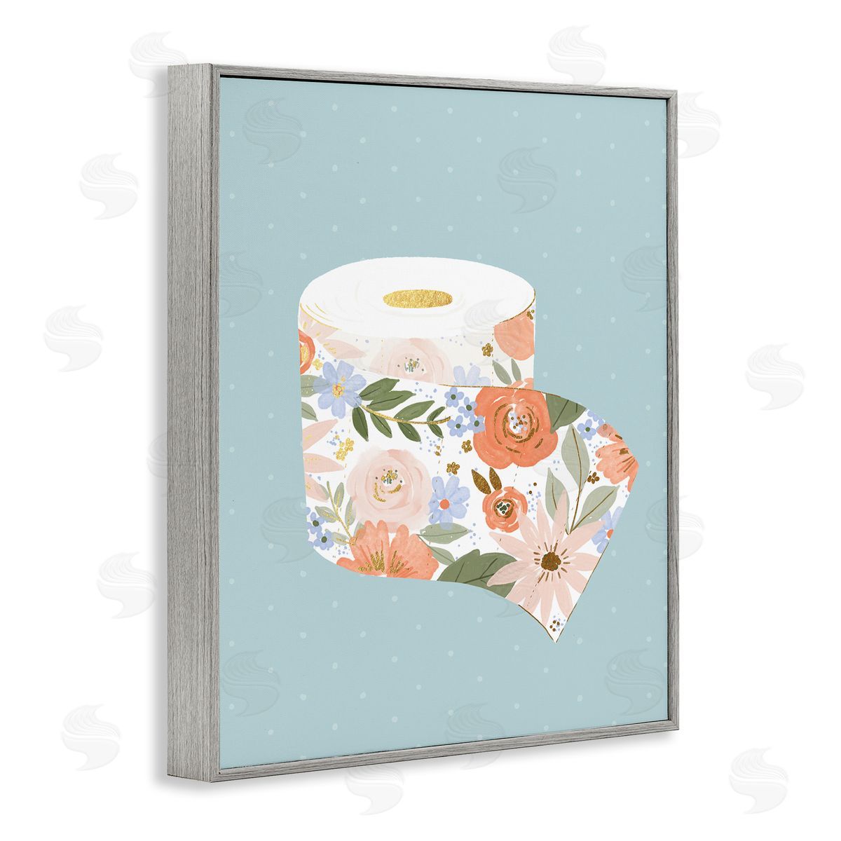 Loni Harris Spring Floral Print Toilet Paper over Blue Gray Framed Giclee Wall Art