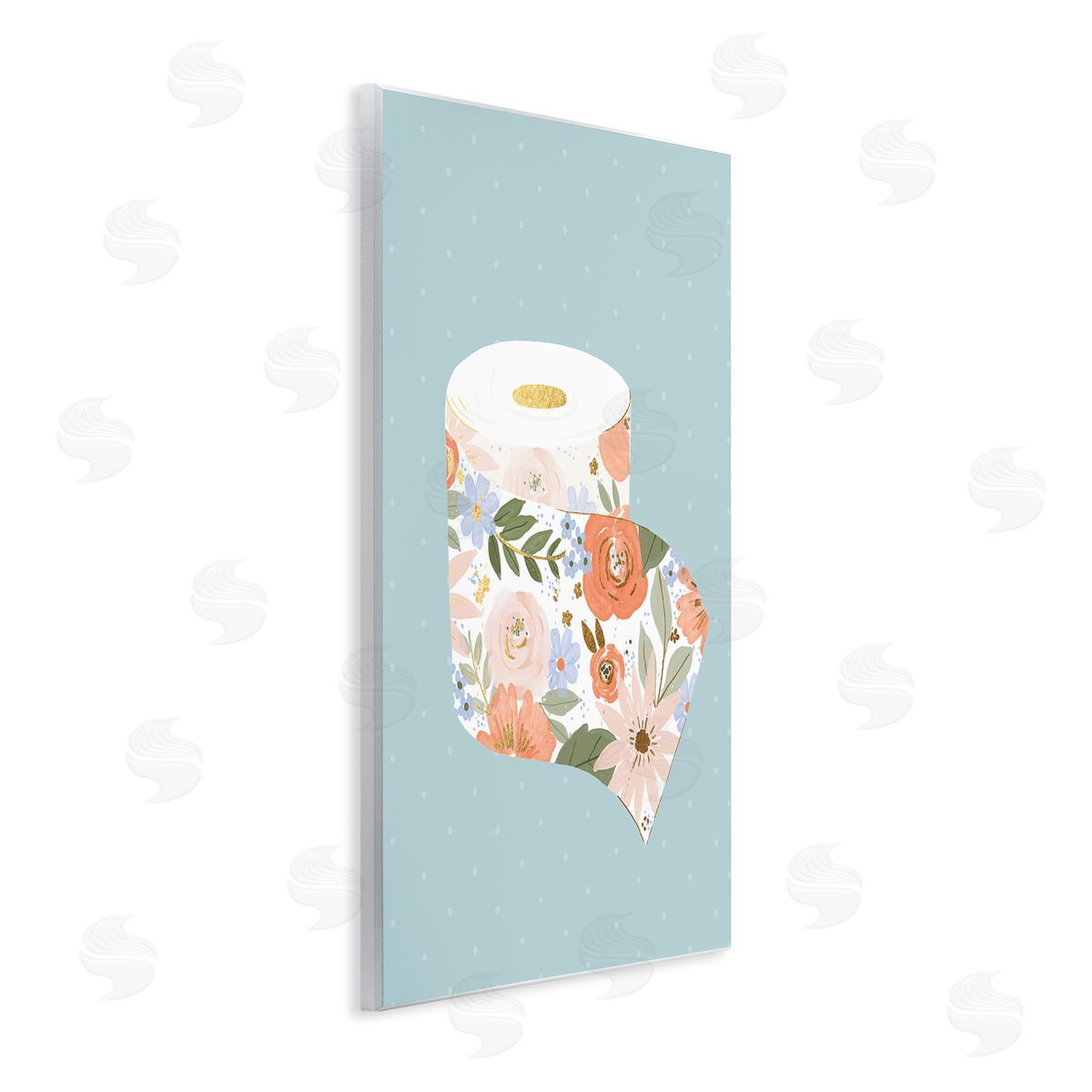 Loni Harris Spring Floral Print Toilet Paper over Blue Wall Plaque Art