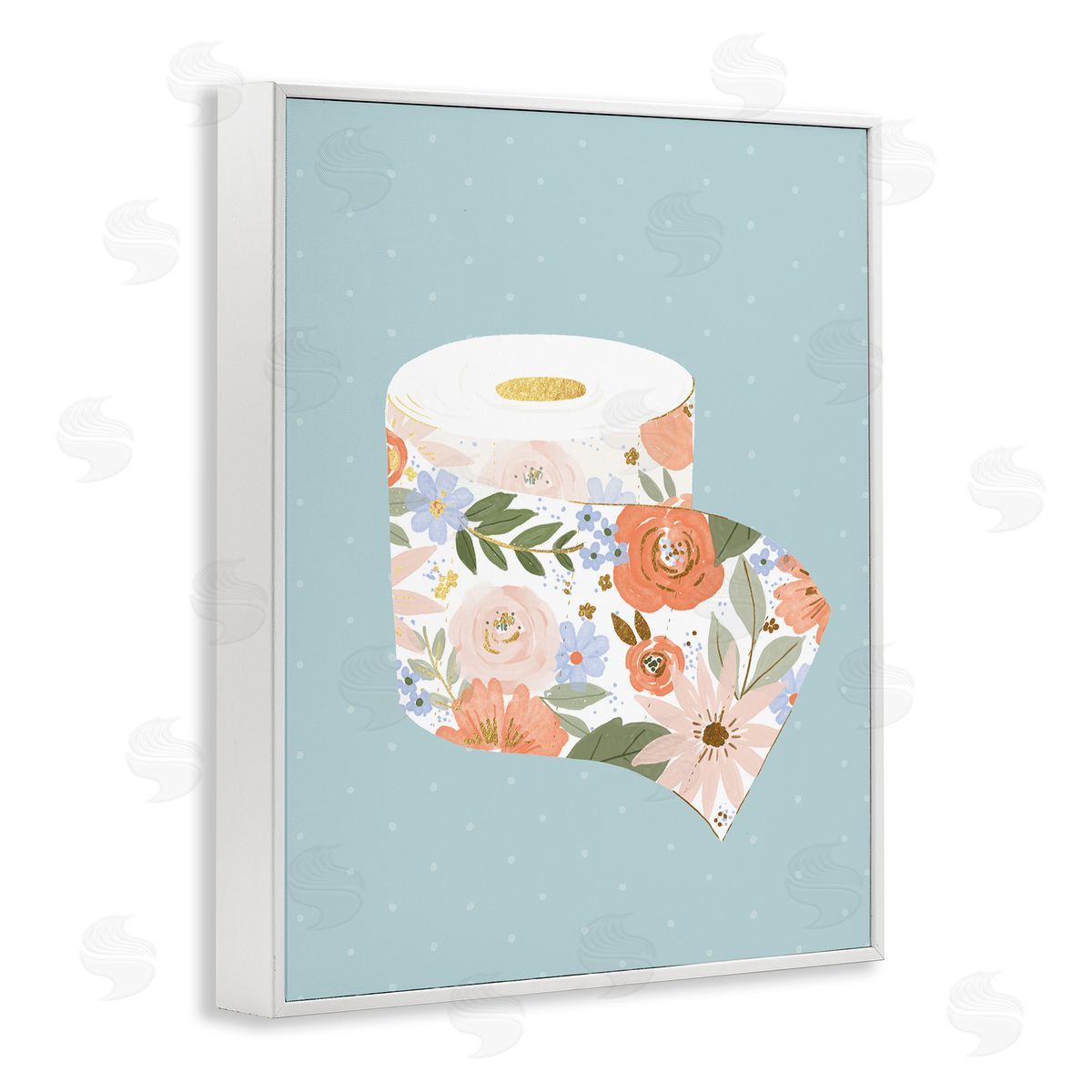 Loni Harris Spring Floral Print Toilet Paper over Blue White Framed Giclee Wall Art