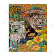 Sangita Bachelet | Lion Couple Behind Tropical Florals Arabesque Pattern