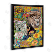 Sangita Bachelet | Lion Couple Behind Tropical Florals Arabesque Pattern