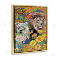 Sangita Bachelet | Lion Couple Behind Tropical Florals Arabesque Pattern