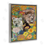 Sangita Bachelet | Lion Couple Behind Tropical Florals Arabesque Pattern