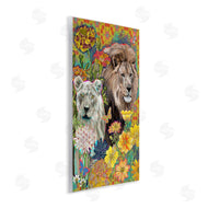 Sangita Bachelet | Lion Couple Behind Tropical Florals Arabesque Pattern