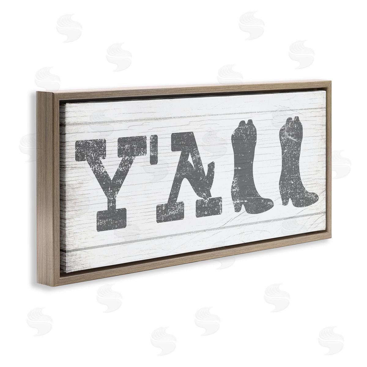Stupell Studio Y'all Phrase Rural Cowboy Boot Typography Brown Floater Frame Canvas Art
