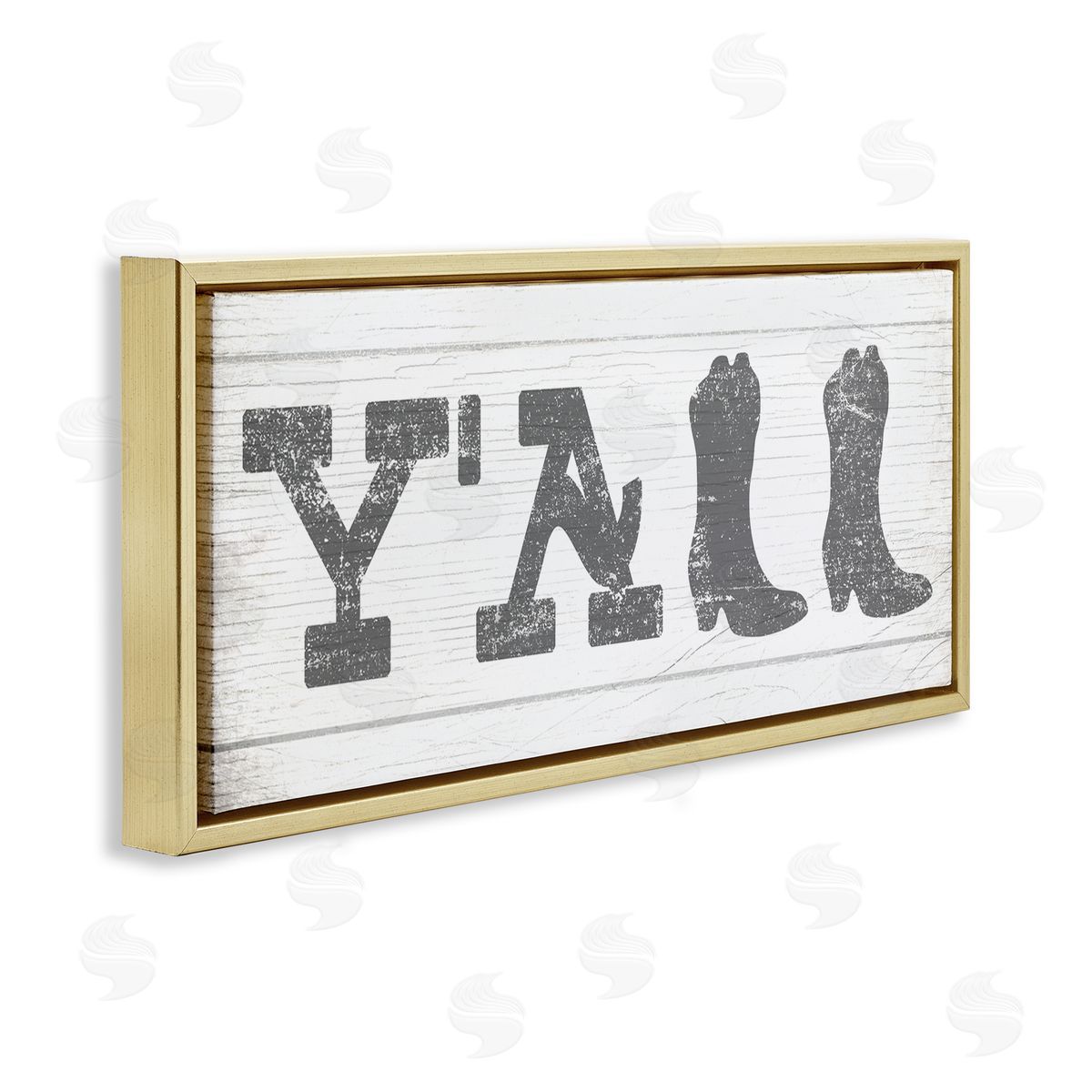 Stupell Studio Y'all Phrase Rural Cowboy Boot Typography Gold Floater Frame Canvas Art