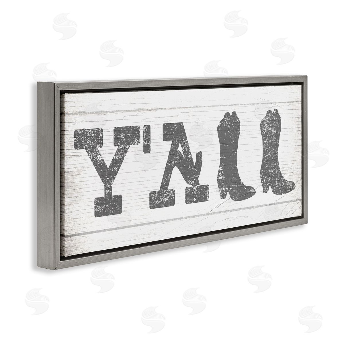 Stupell Studio Y'all Phrase Rural Cowboy Boot Typography Gray Floater Frame Canvas Art