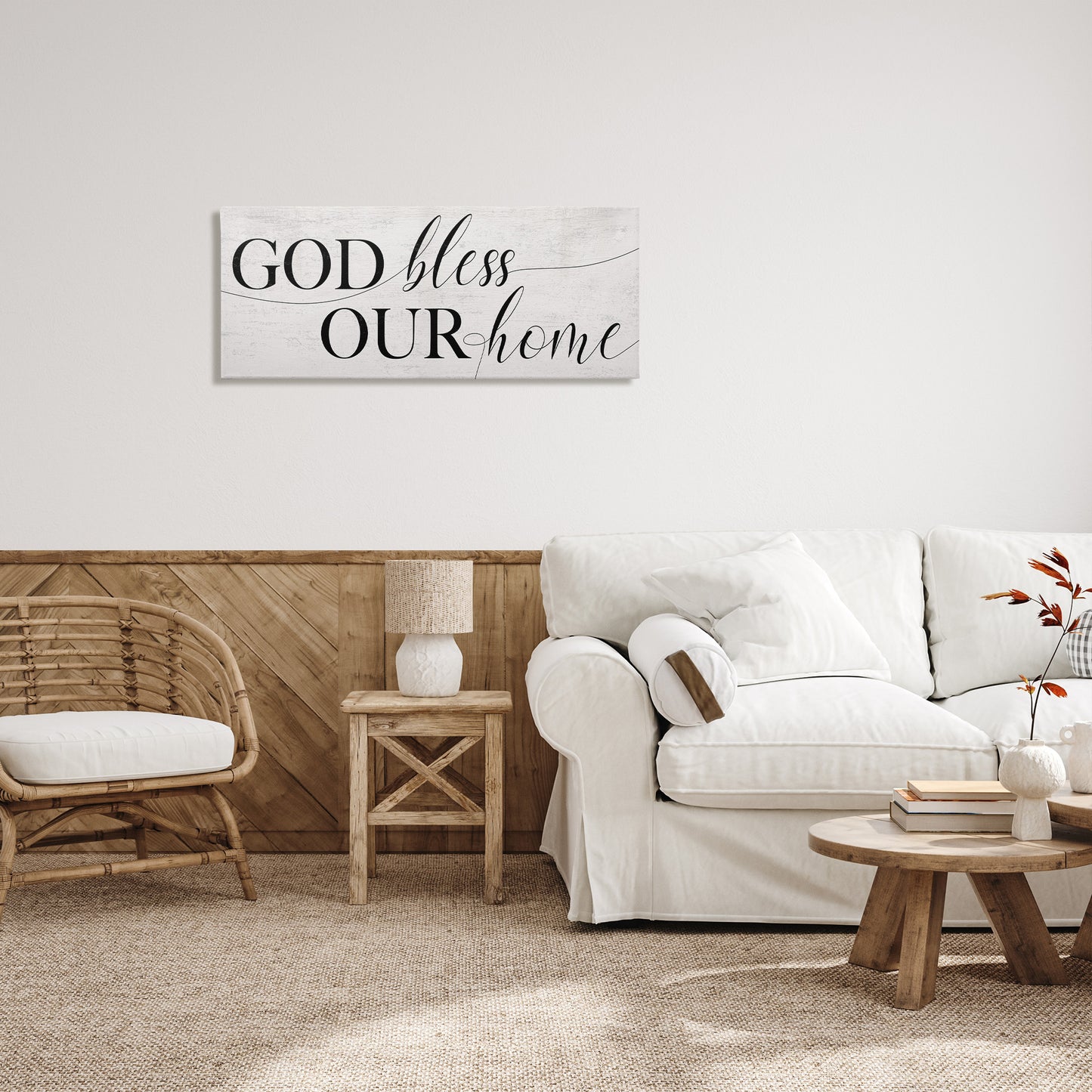 God Bless Our Home Phrase Canvas Wall Art in Room, Home Decor by Stupell Studio