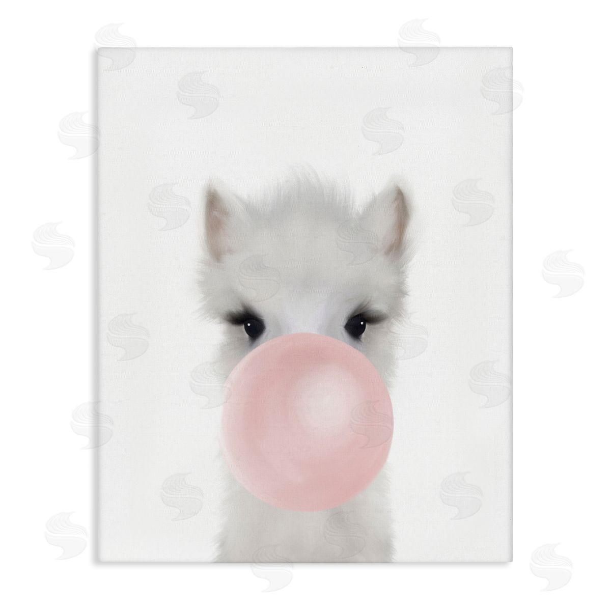 Leah Straatsma Baby Woodland Alpaca with Pink Bubble Gum Canvas Wall Art