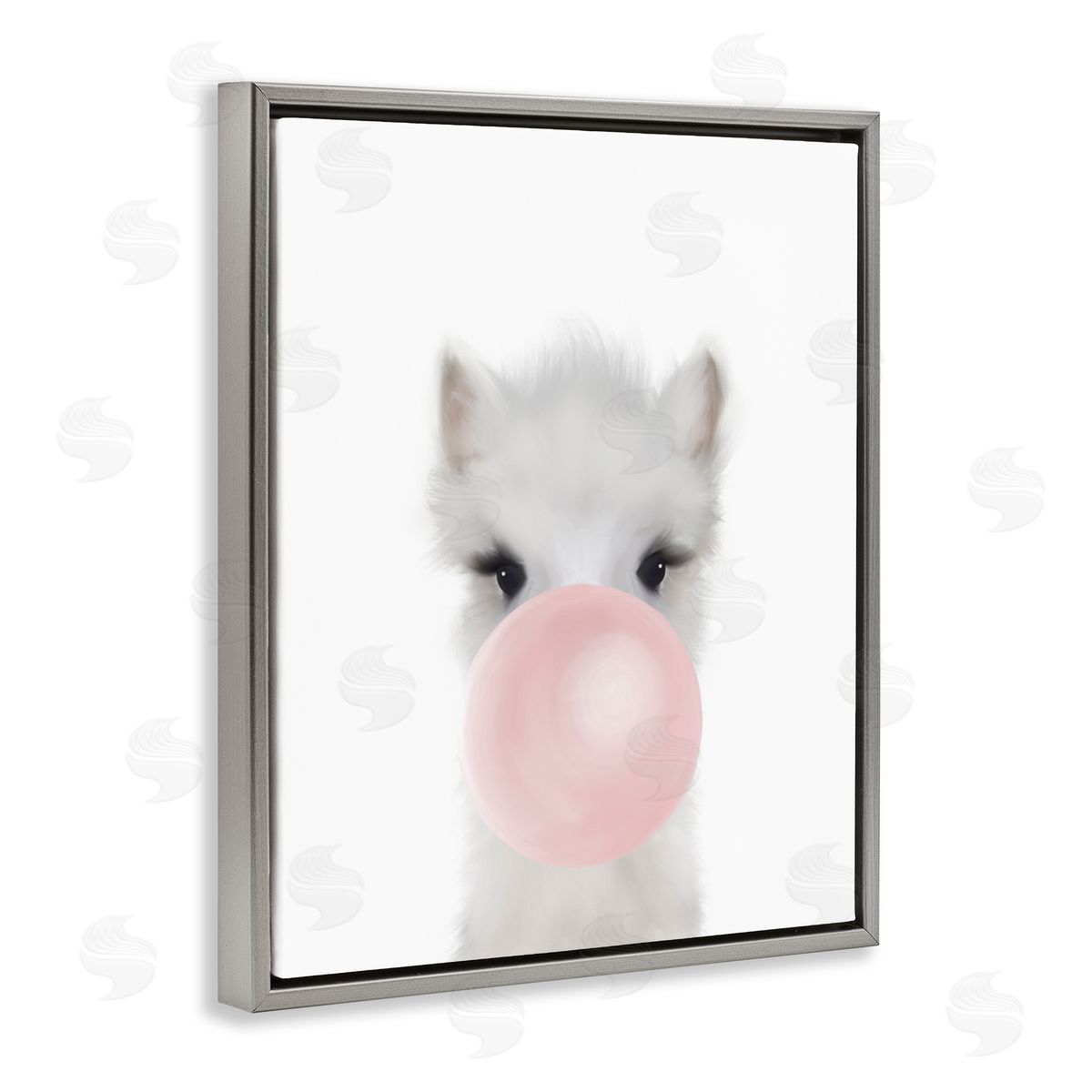 Leah Straatsma Baby Woodland Alpaca with Pink Bubble Gum Gray Floater Frame Canvas Art