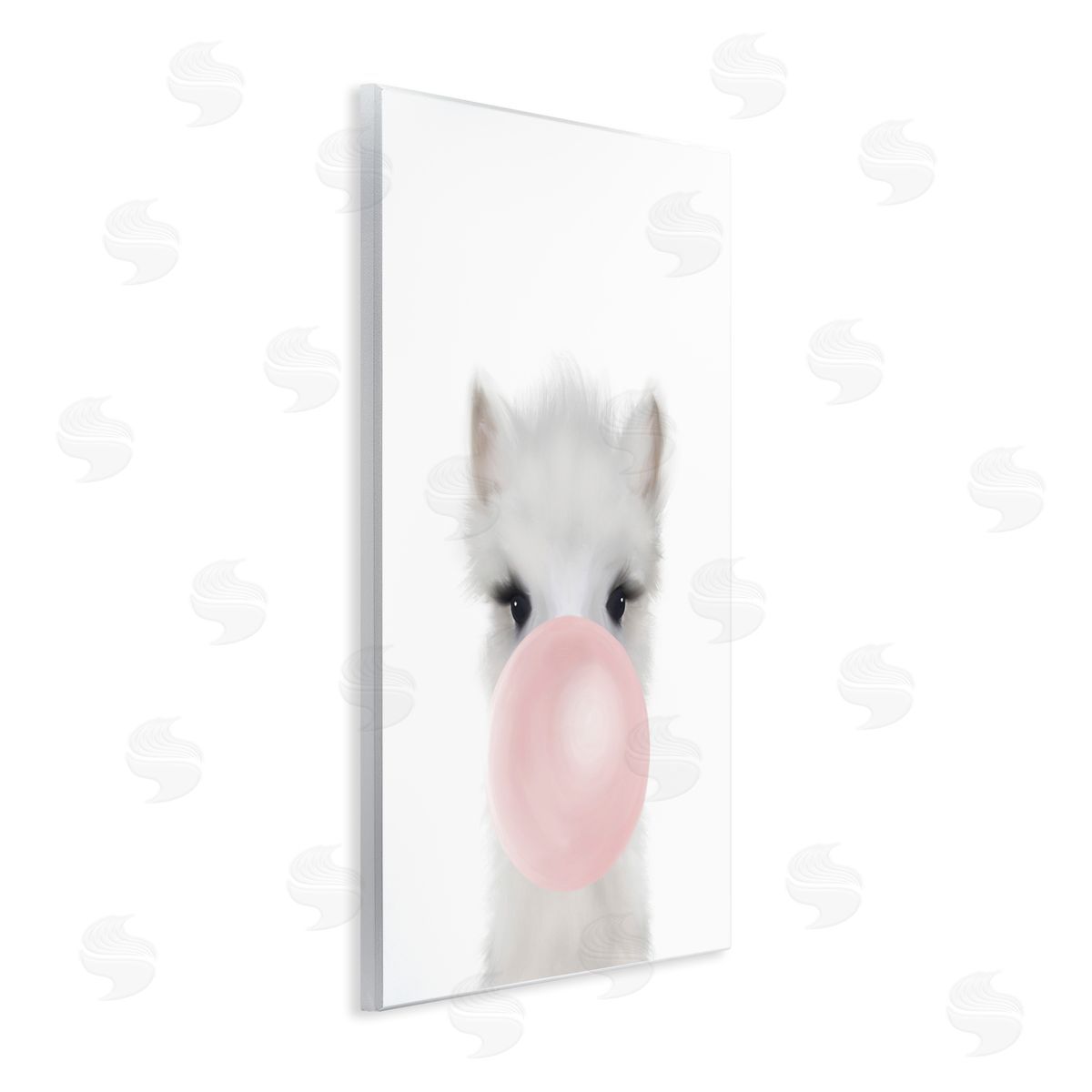 Leah Straatsma Baby Woodland Alpaca with Pink Bubble Gum Wall Plaque Art