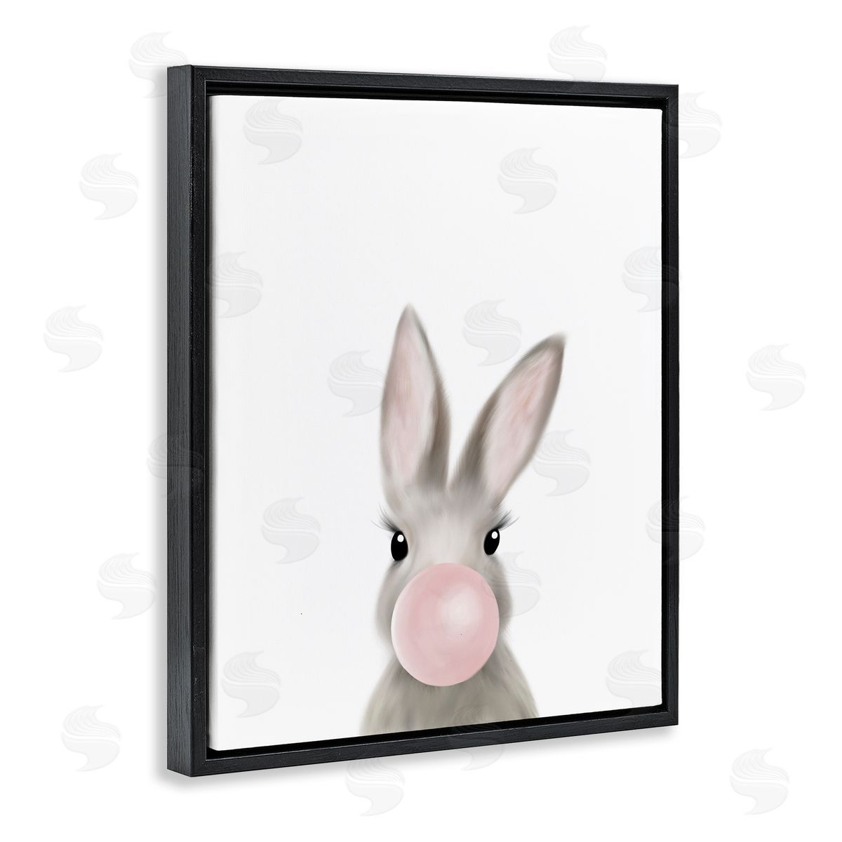 Leah Straatsma Bunny with Pink Bubble Gum Forest Animal Black Floater Frame Canvas Art