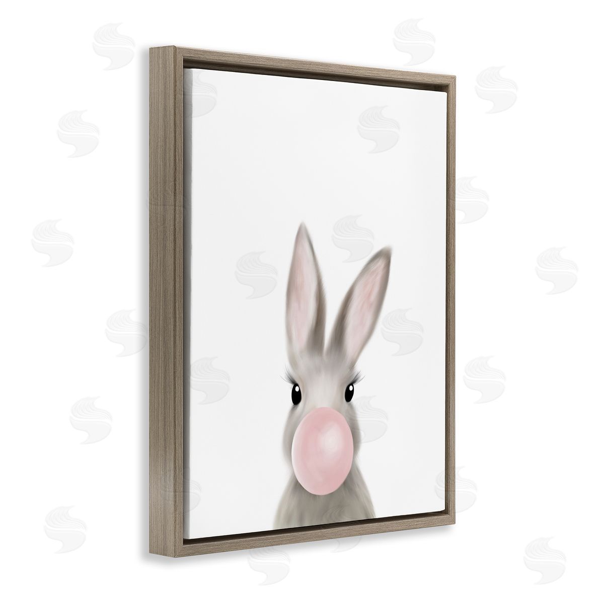 Leah Straatsma Bunny with Pink Bubble Gum Forest Animal Brown Floater Frame Canvas Art