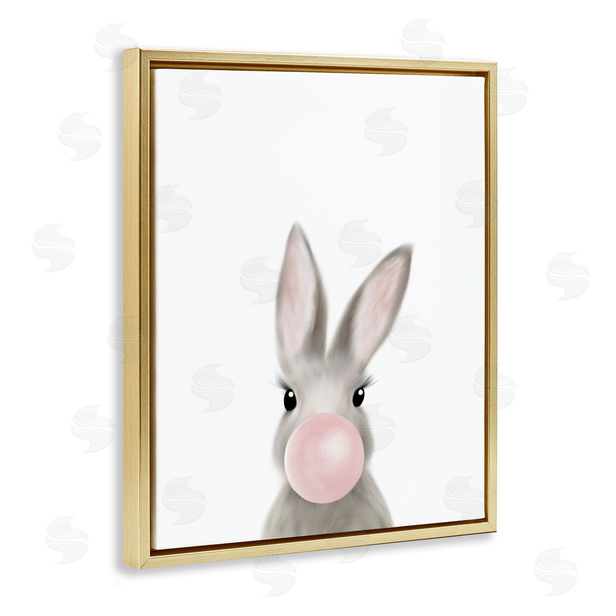 Leah Straatsma Bunny with Pink Bubble Gum Forest Animal Gold Floater Frame Canvas Art