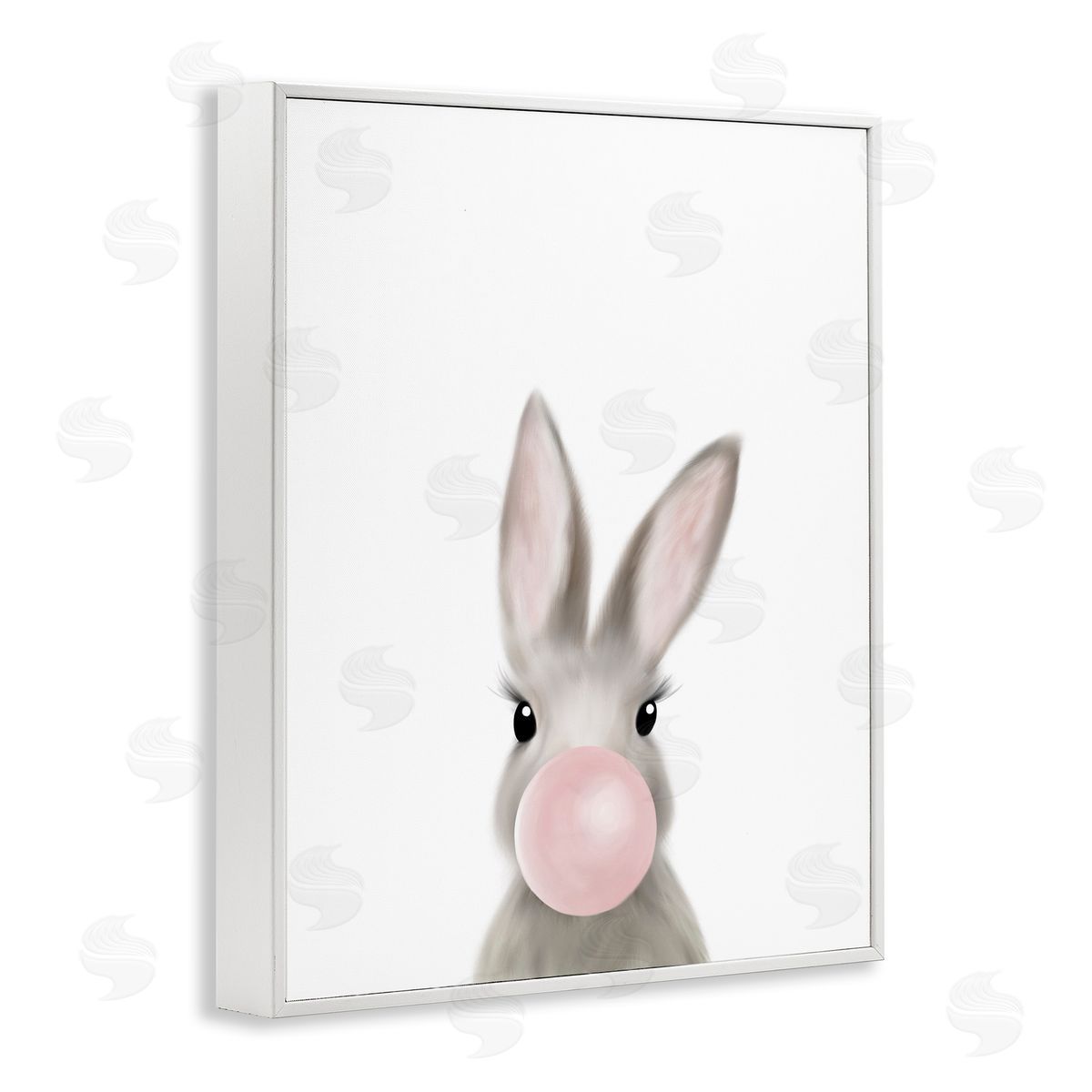 Leah Straatsma Bunny with Pink Bubble Gum Forest Animal White Framed Giclee Wall Art
