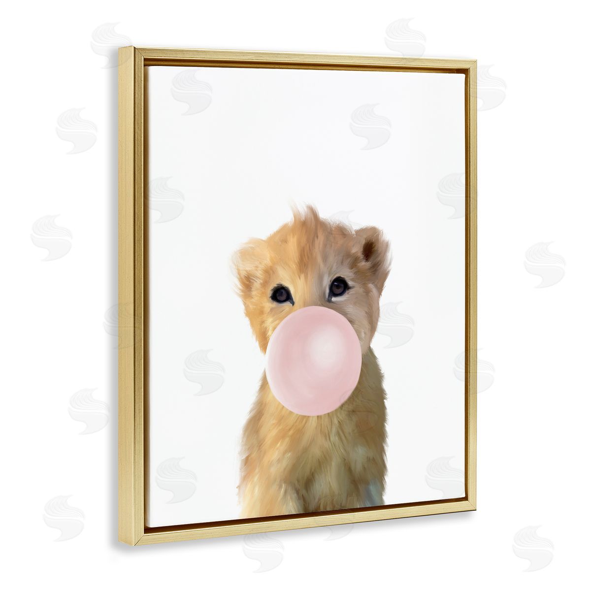 Leah Straatsma Baby Lion with Pink Bubble Gum Jungle Animal Gold Floater Frame Canvas Art