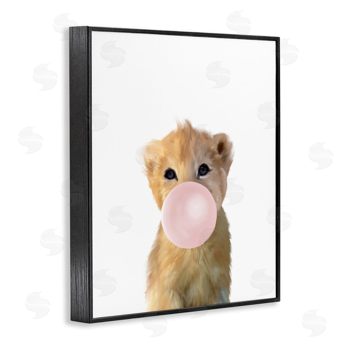 Leah Straatsma Baby Lion with Pink Bubble Gum Jungle Animal Black Framed Giclee Wall Art