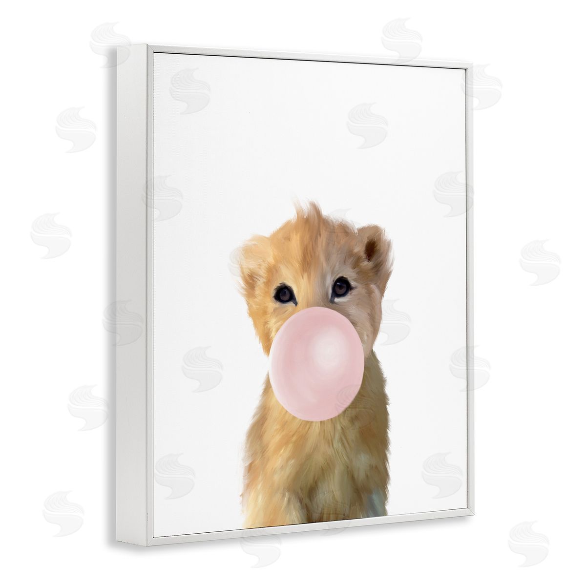 Leah Straatsma Baby Lion with Pink Bubble Gum Jungle Animal White Framed Giclee Wall Art