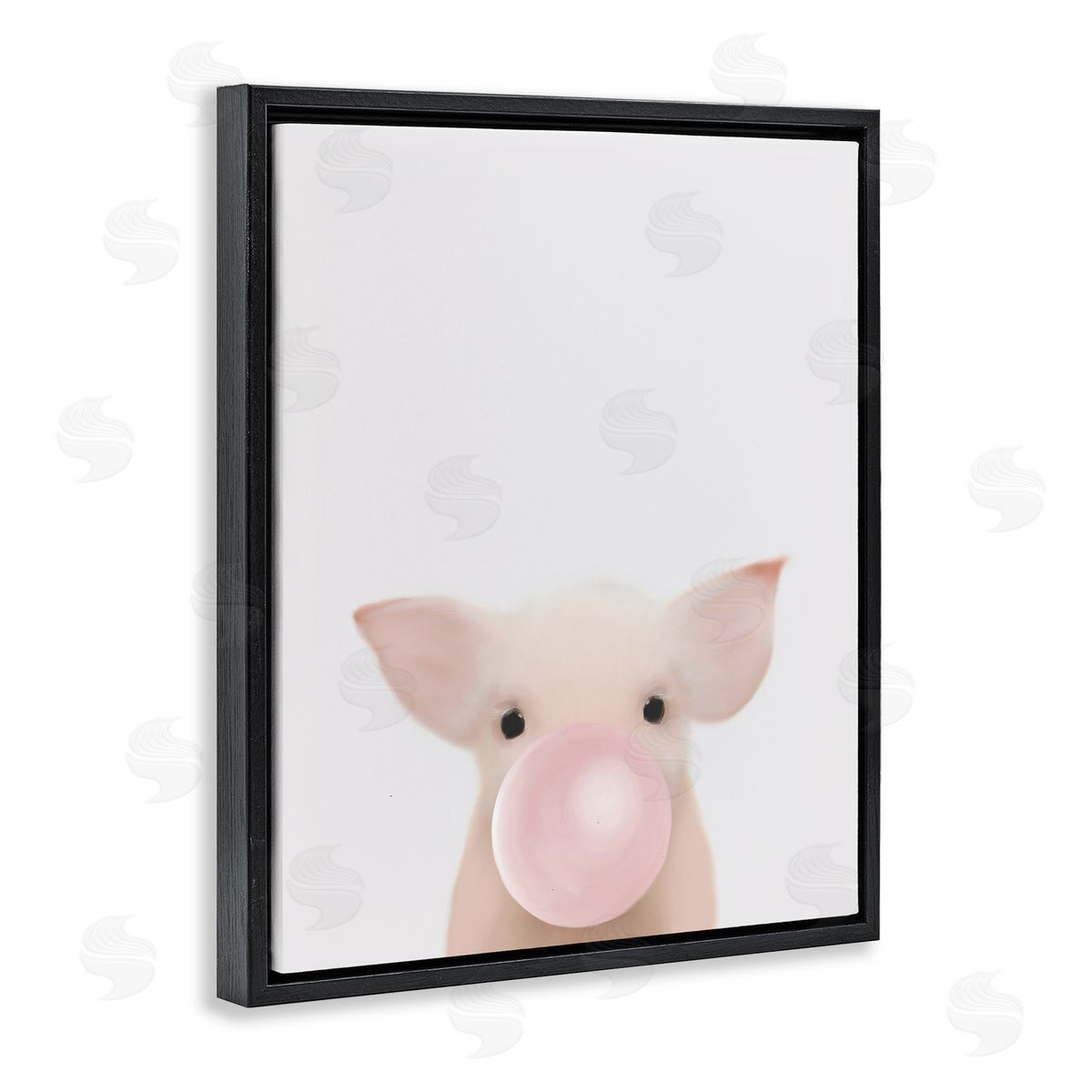 Leah Straatsma Baby Farm Piglet with Pink Bubble Gum Black Floater Frame Canvas Art