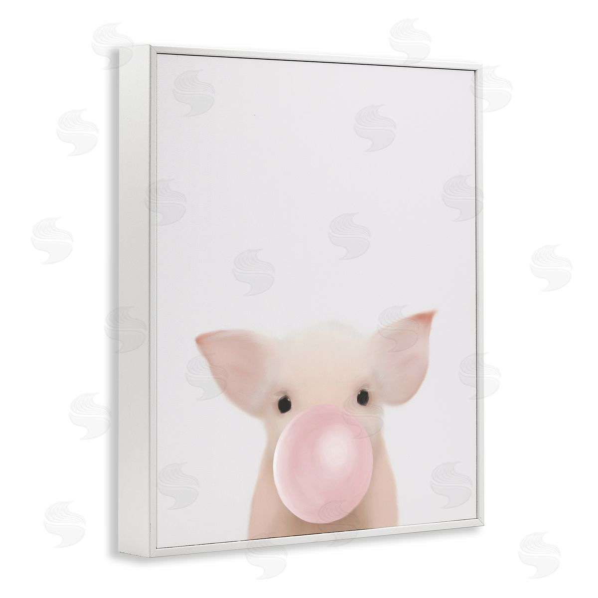 Leah Straatsma Baby Farm Piglet with Pink Bubble Gum White Framed Giclee Wall Art