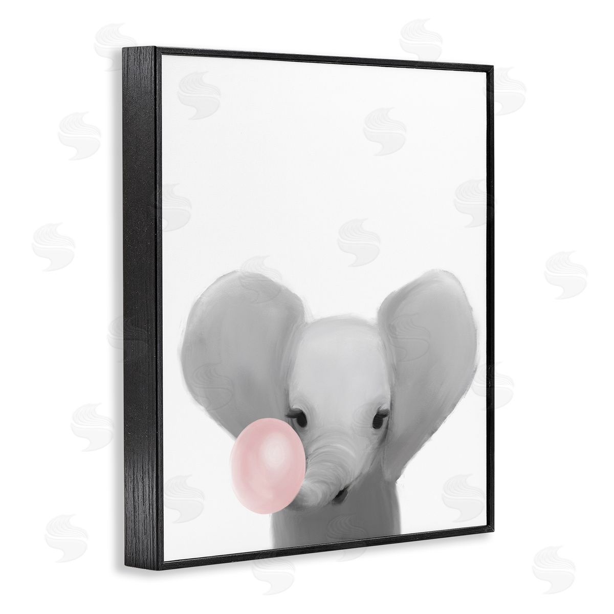 Leah Straatsma Baby Elephant with Pink Bubble Gum Safari Animal Black Framed Giclee Wall Art