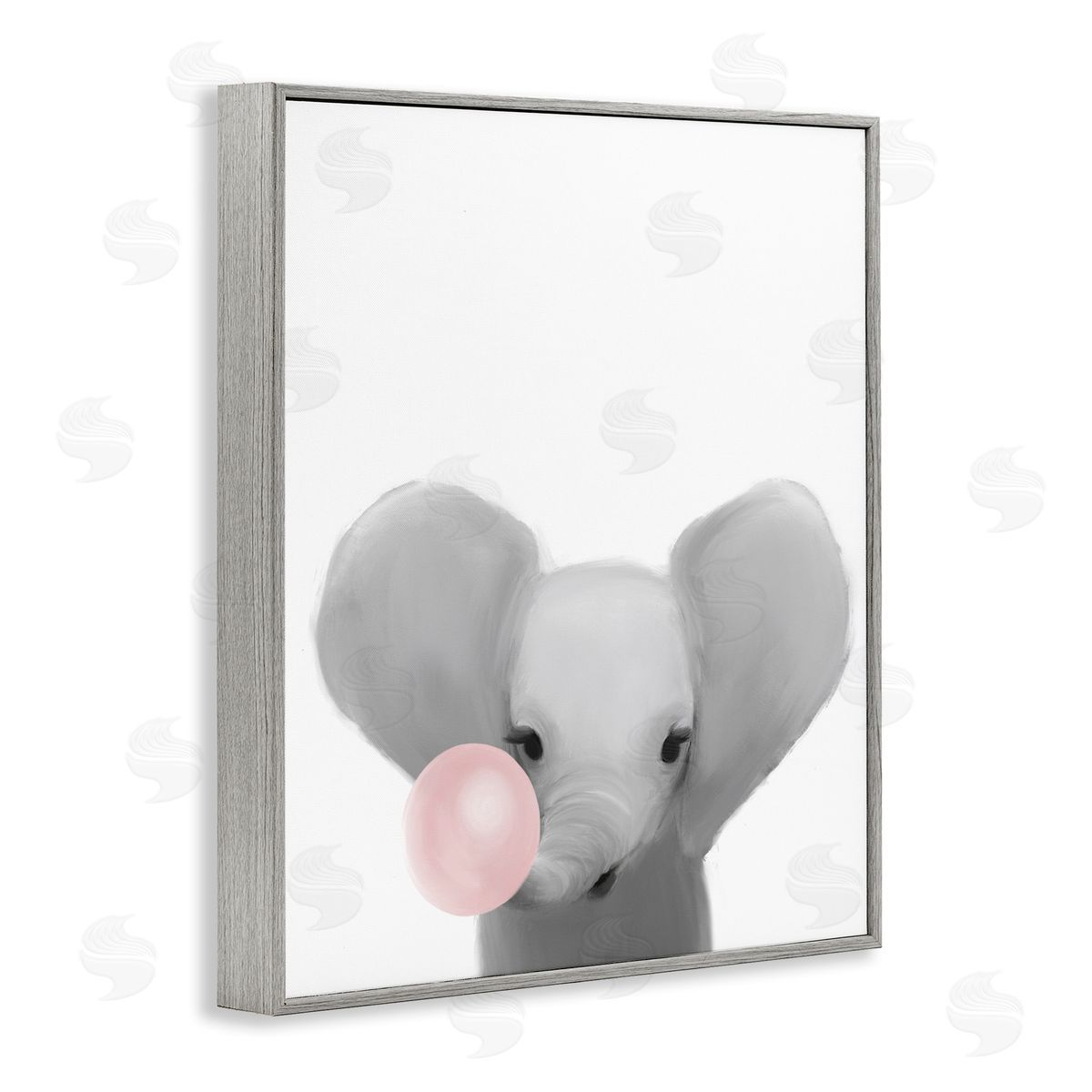 Leah Straatsma Baby Elephant with Pink Bubble Gum Safari Animal Gray Framed Giclee Wall Art
