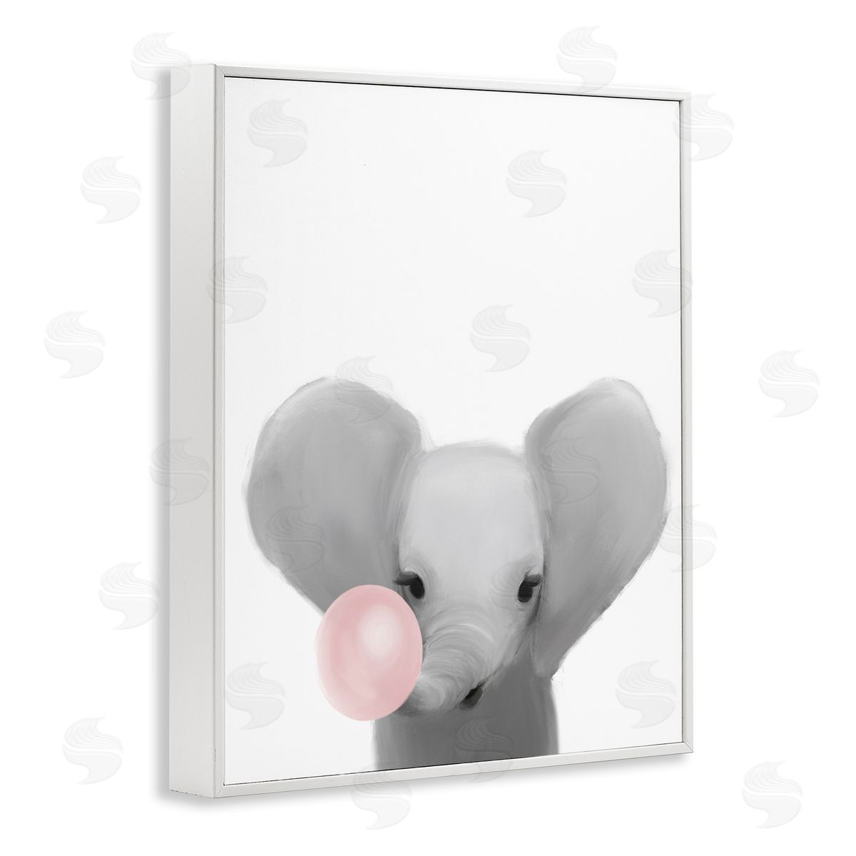 Leah Straatsma Baby Elephant with Pink Bubble Gum Safari Animal White Framed Giclee Wall Art