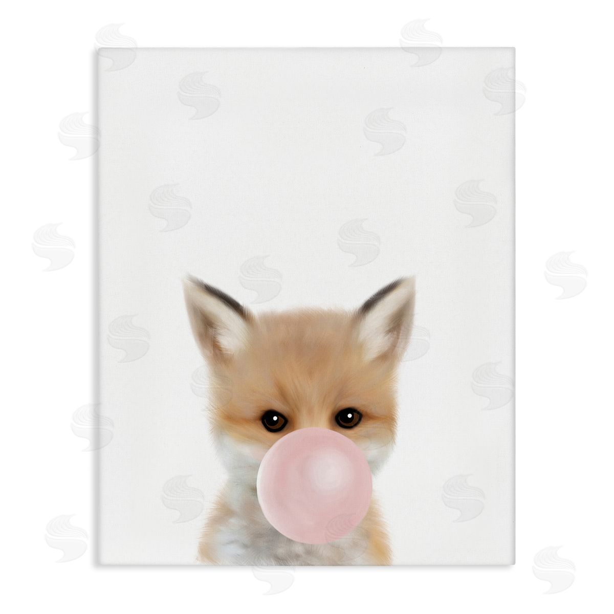 Leah Straatsma Baby Red Fox with Pink Bubble Gum Woodland Animal Canvas Wall Art
