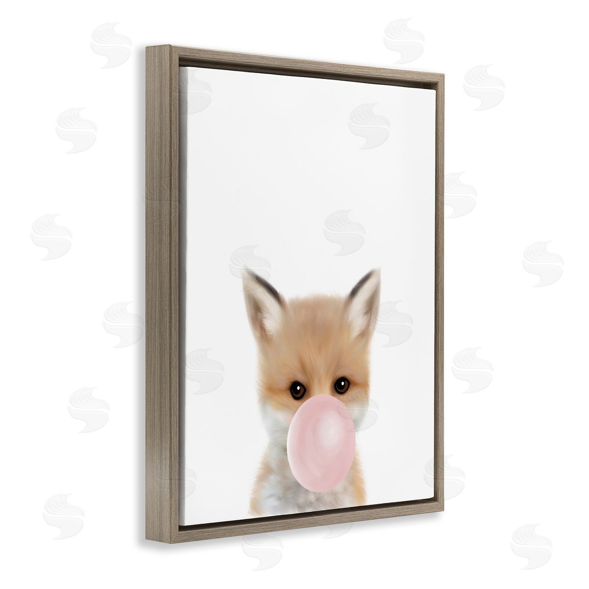 Leah Straatsma Baby Red Fox with Pink Bubble Gum Woodland Animal Brown Floater Frame Canvas Art