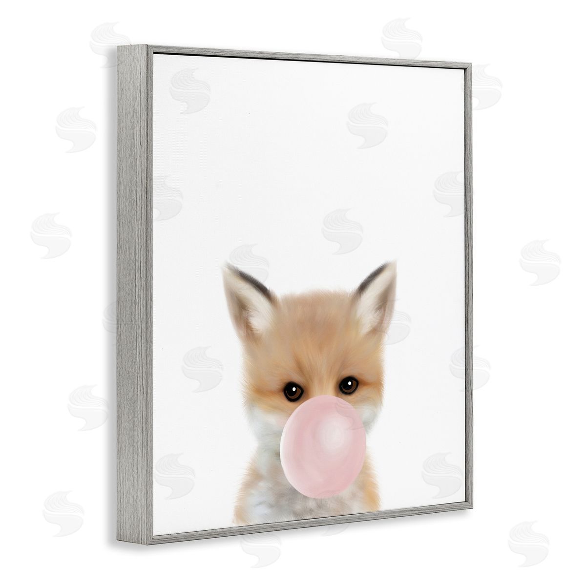 Leah Straatsma Baby Red Fox with Pink Bubble Gum Woodland Animal Gray Framed Giclee Wall Art