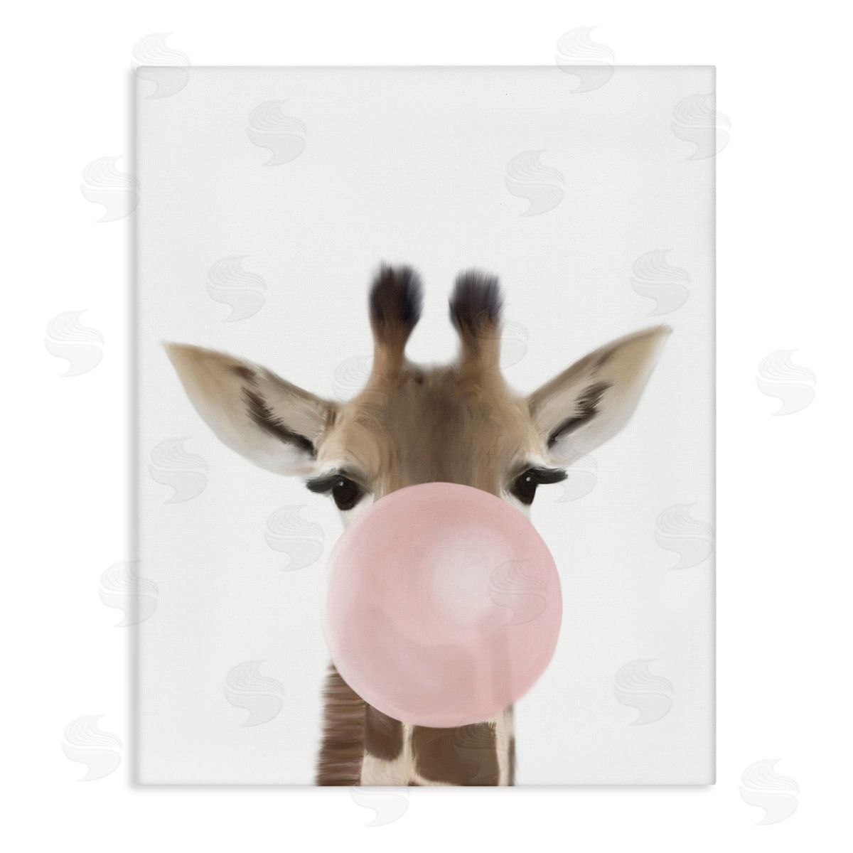 Leah Straatsma Baby Giraffe with Pink Bubble Gum Safari Animal Canvas Wall Art