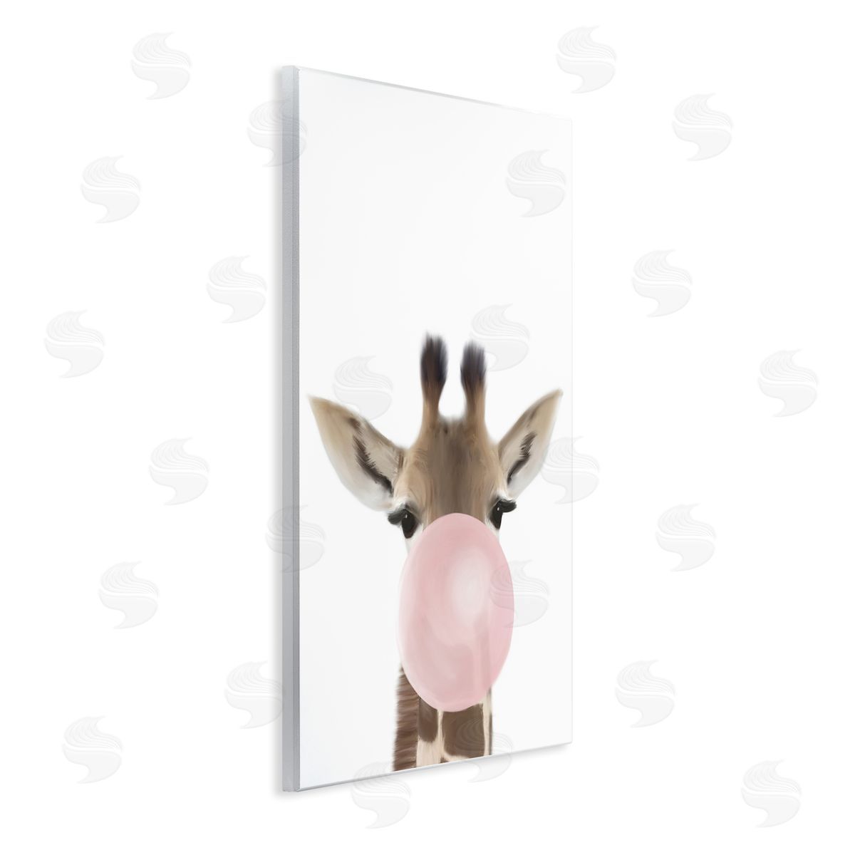 Leah Straatsma Baby Giraffe with Pink Bubble Gum Safari Animal Wall Plaque Art