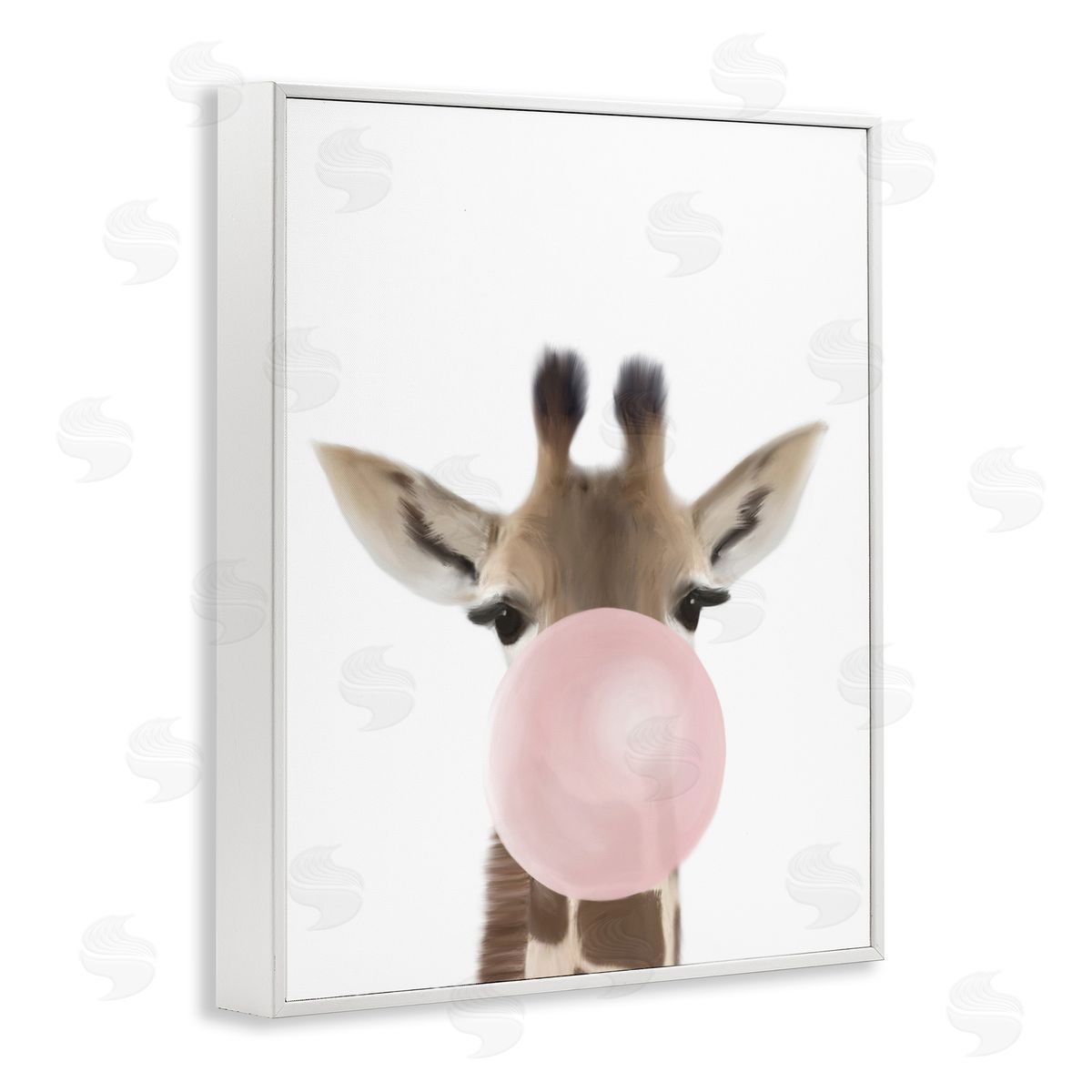 Leah Straatsma Baby Giraffe with Pink Bubble Gum Safari Animal White Framed Giclee Wall Art