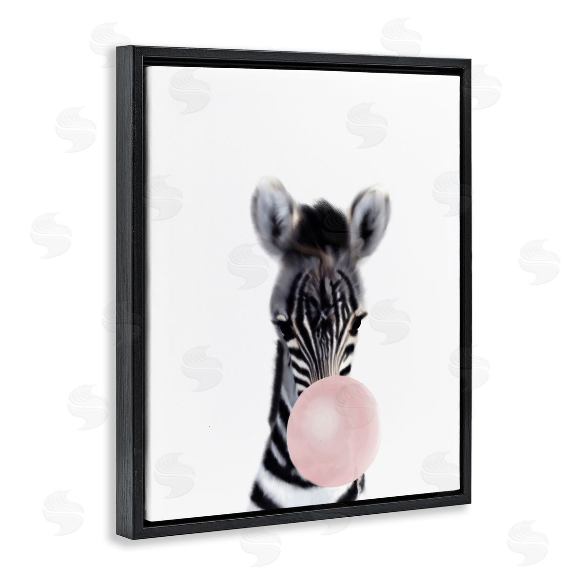 Leah Straatsma Baby Zebra with Pink Bubble Gum Safari Animal Black Floater Frame Canvas Art