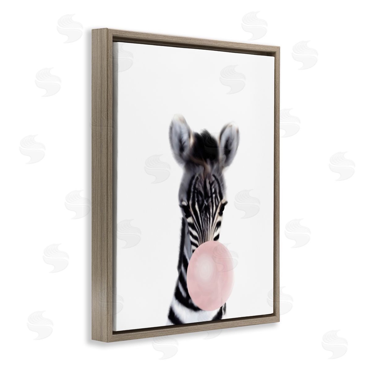 Leah Straatsma Baby Zebra with Pink Bubble Gum Safari Animal Brown Floater Frame Canvas Art