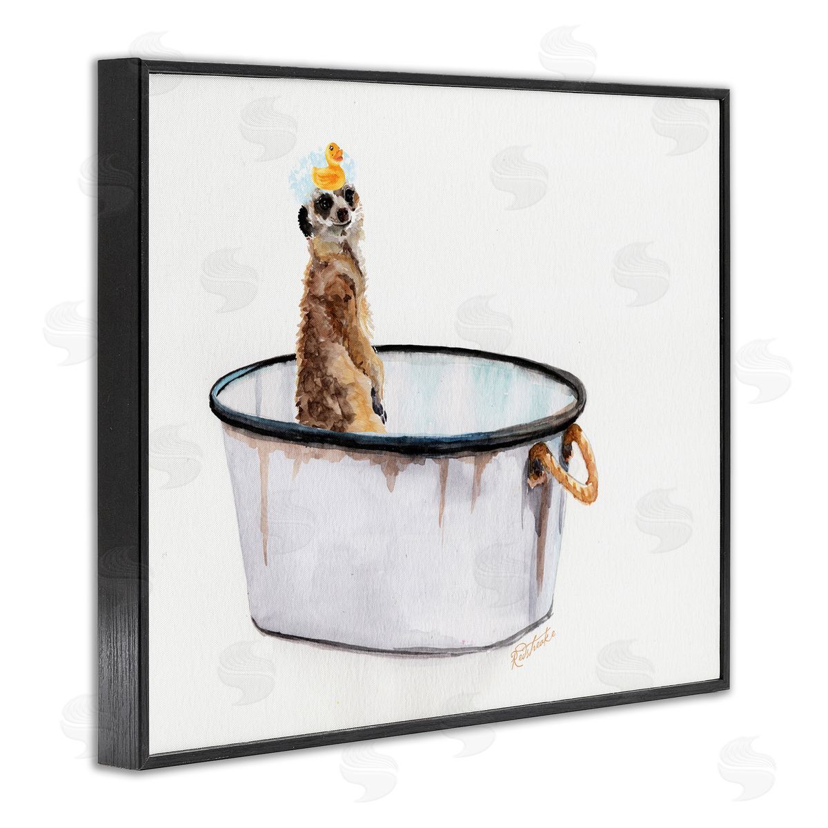 Jennifer Redstreake Meerkat Bubble Bath Vintage White Tin Tub Black Framed Giclee Wall Art