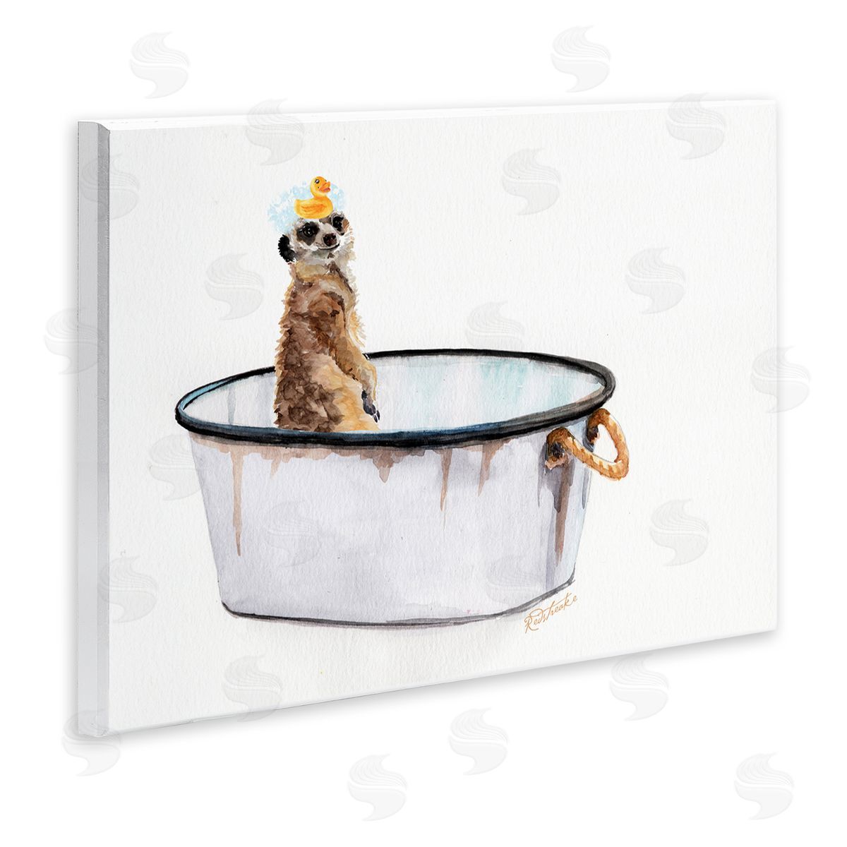 Jennifer Redstreake Meerkat Bubble Bath Vintage White Tin Tub Wall Plaque Art