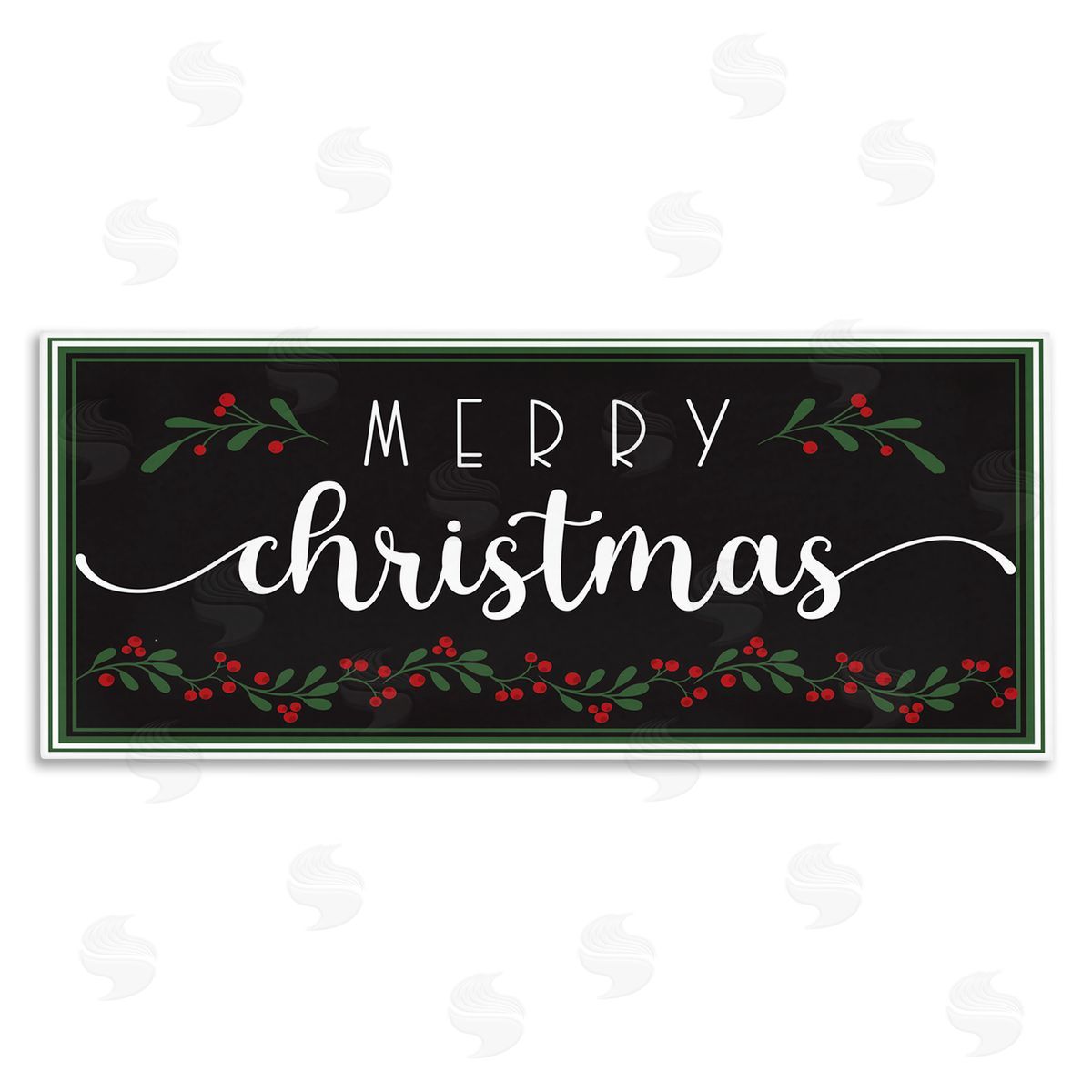 AE Design Merry Christmas Phrase over Black Festive Holly Canvas Wall Art