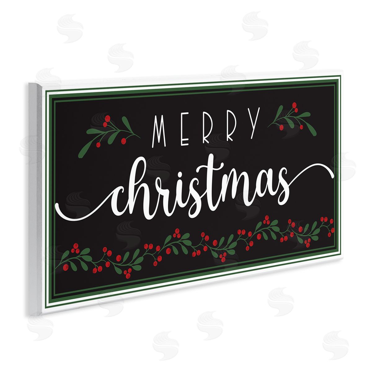 AE Design Merry Christmas Phrase over Black Festive Holly Wall Plaque Art