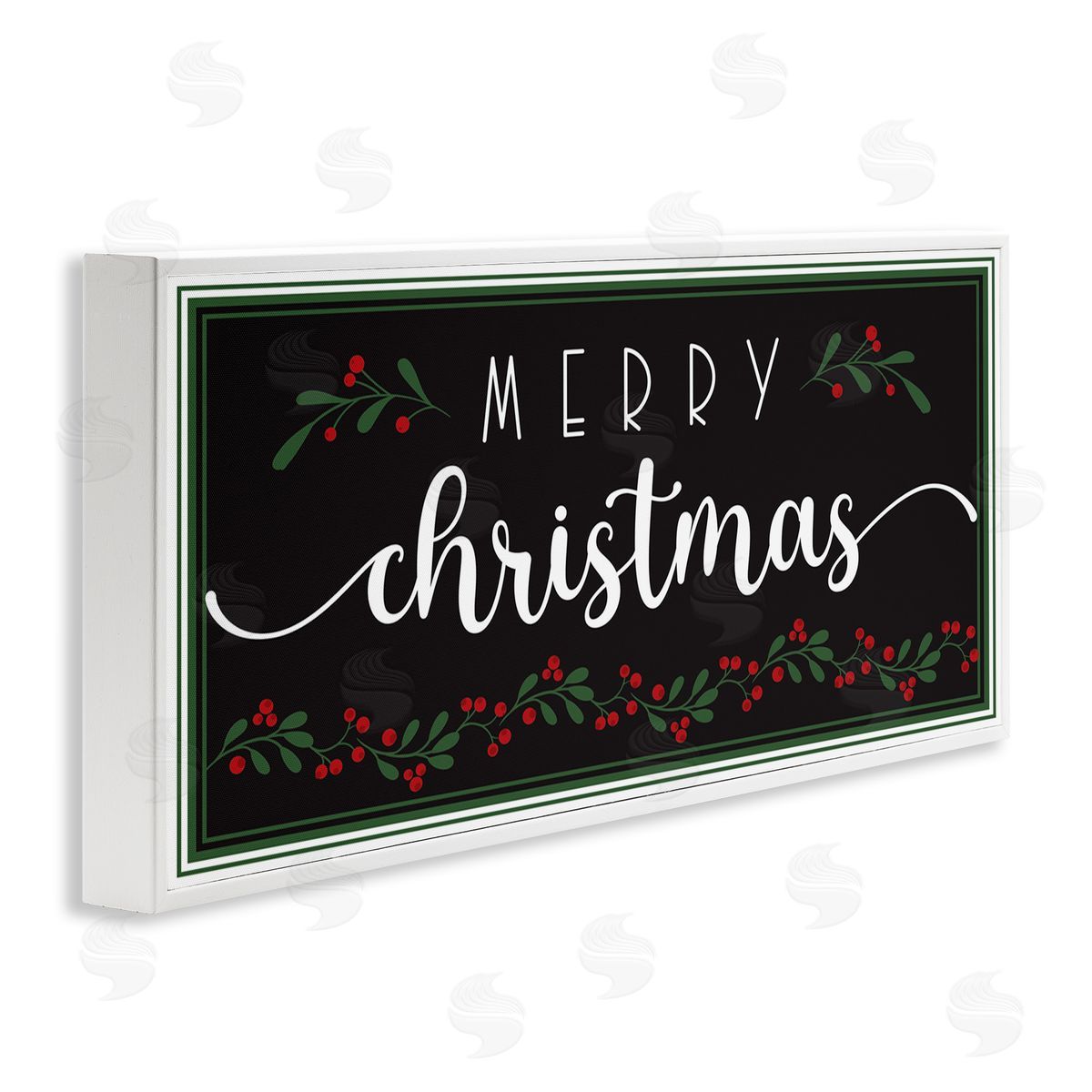 AE Design Merry Christmas Phrase over Black Festive Holly White Framed Giclee Wall Art