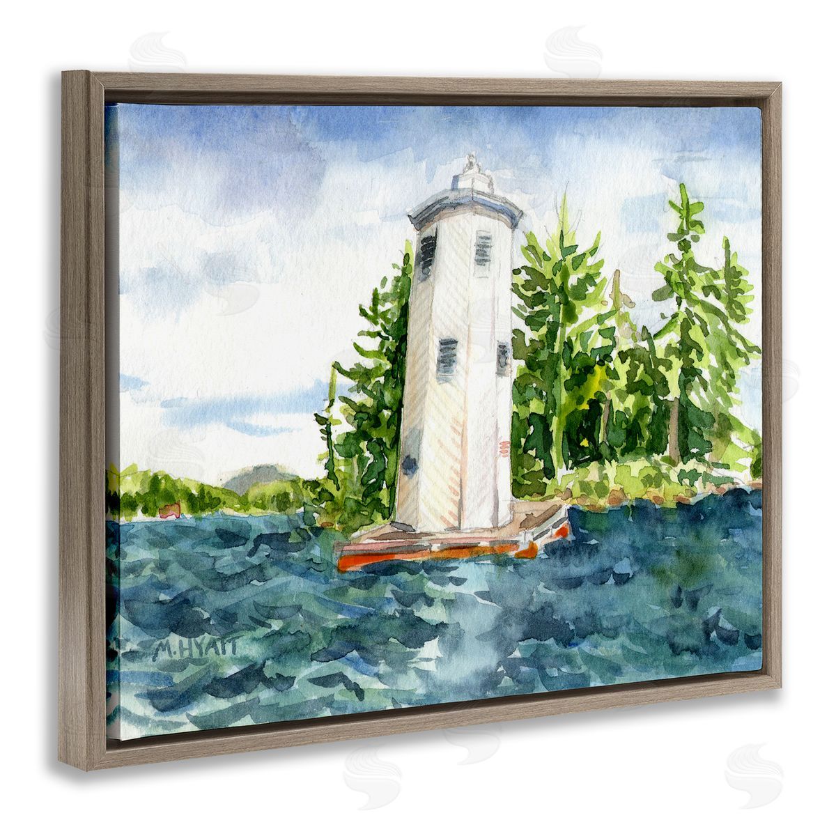 Melissa Hyatt Cove Side Lighthouse Rustic Lake Landscape Brown Floater Frame Canvas Art