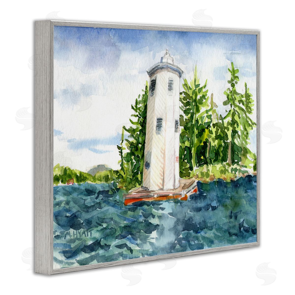 Melissa Hyatt Cove Side Lighthouse Rustic Lake Landscape Gray Framed Giclee Wall Art
