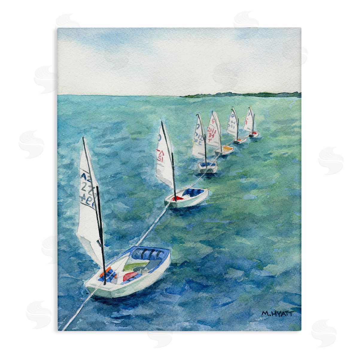 Melissa Hyatt Sail Boats Floating in a Row Coastal Landscape Canvas Wall Art