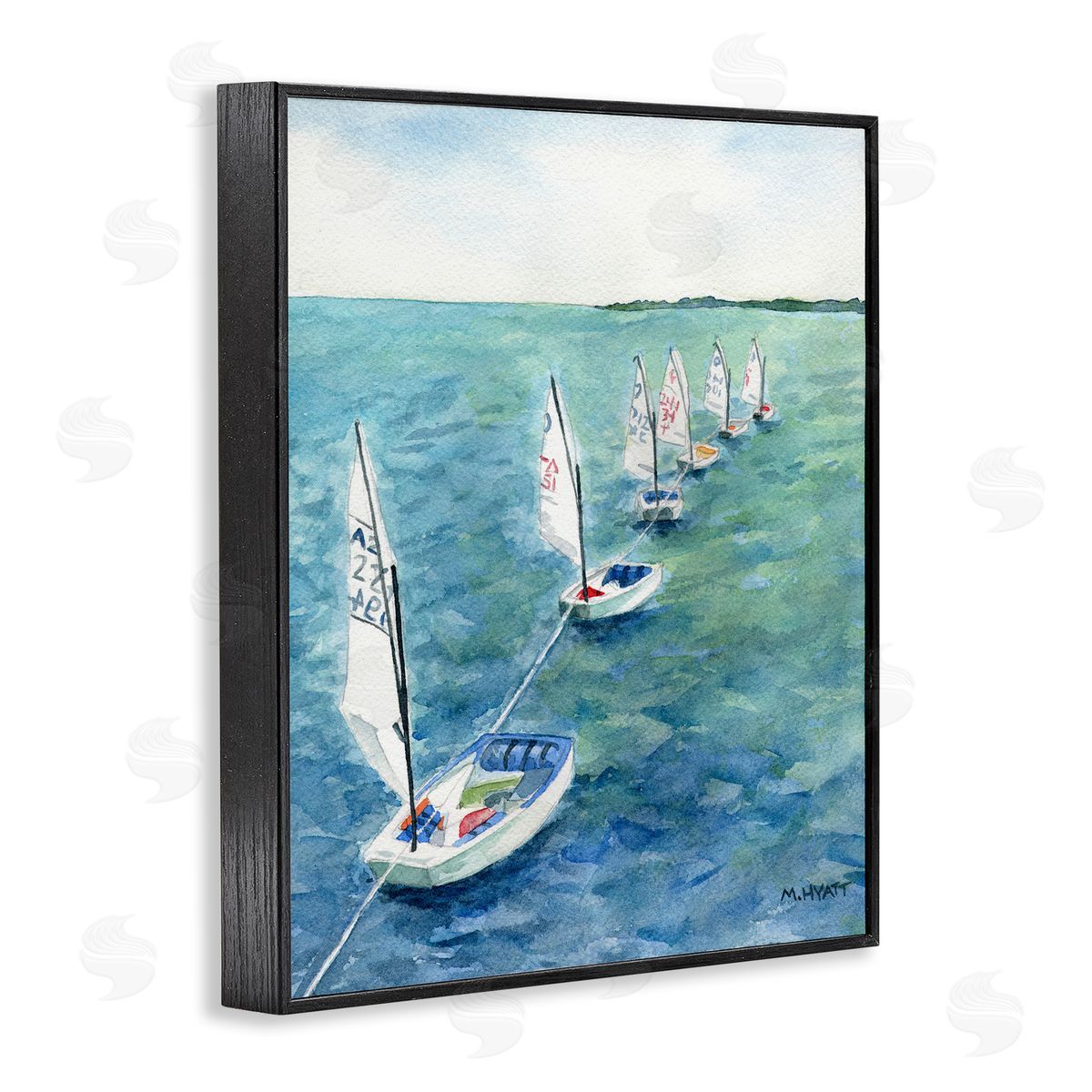 Melissa Hyatt Sail Boats Floating in a Row Coastal Landscape Black Framed Giclee Wall Art