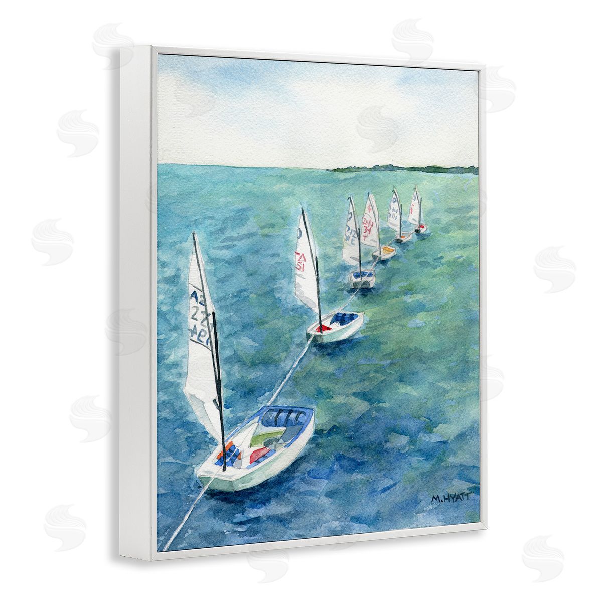 Melissa Hyatt Sail Boats Floating in a Row Coastal Landscape White Framed Giclee Wall Art