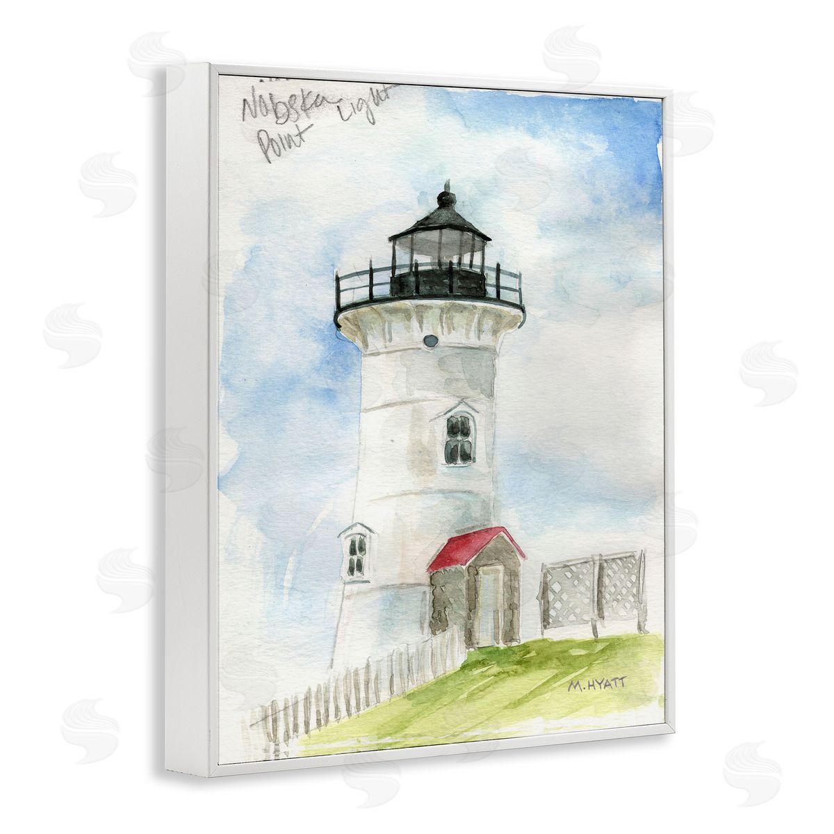 Melissa Hyatt Nobska Point Lighthouse Cliffside Coastal Architecture White Framed Giclee Wall Art