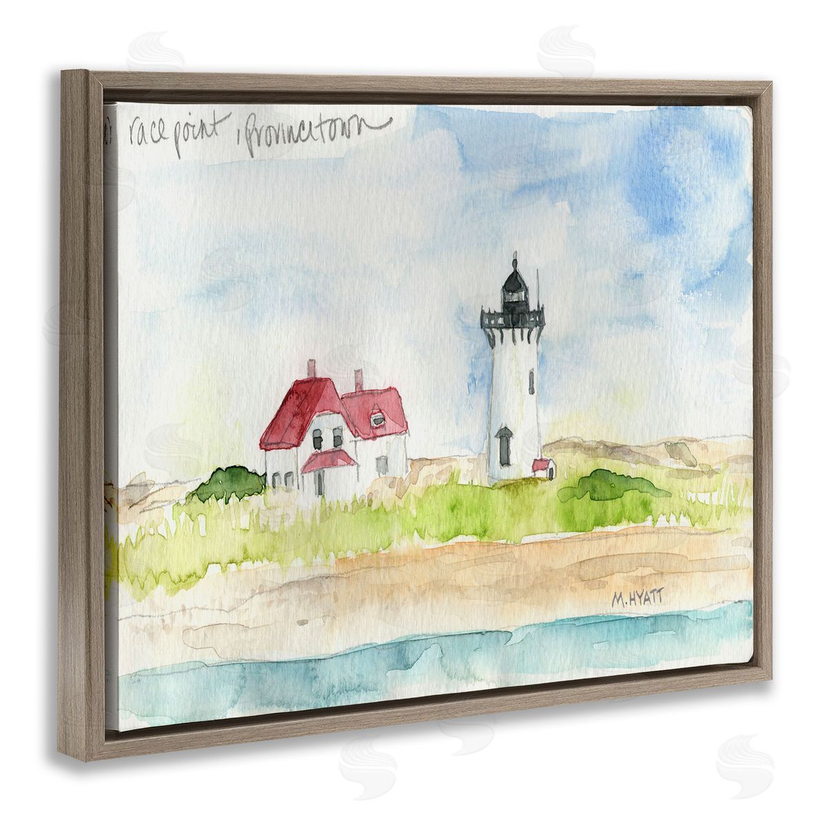 Melissa Hyatt Race Point Lighthouse Coastal Water Landscape Brown Floater Frame Canvas Art