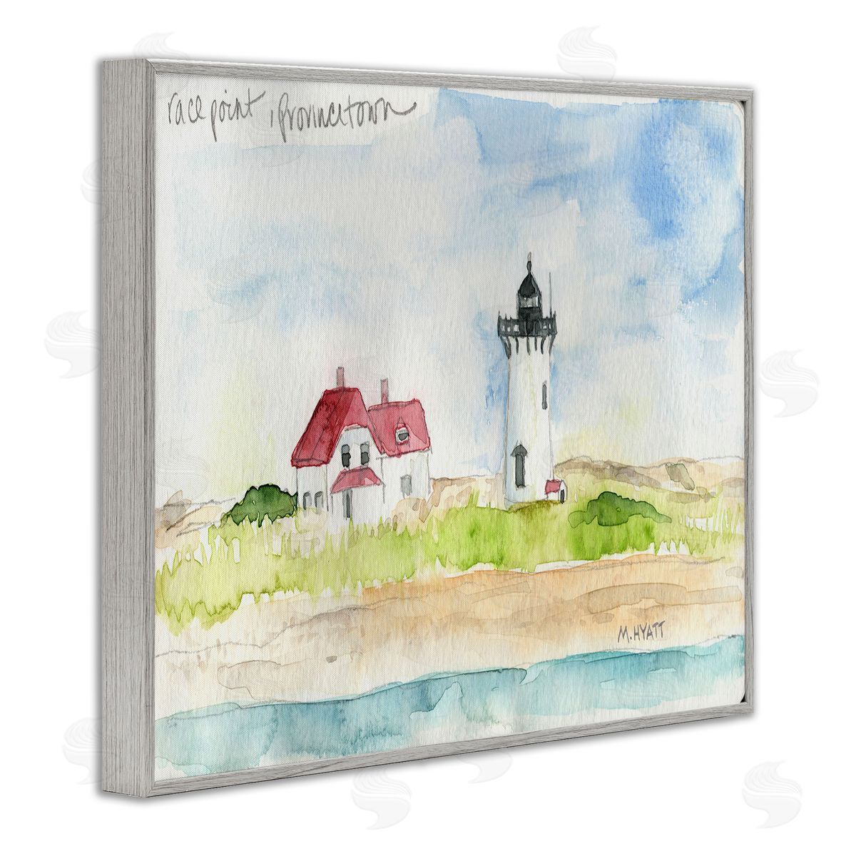 Melissa Hyatt Race Point Lighthouse Coastal Water Landscape Gray Framed Giclee Wall Art