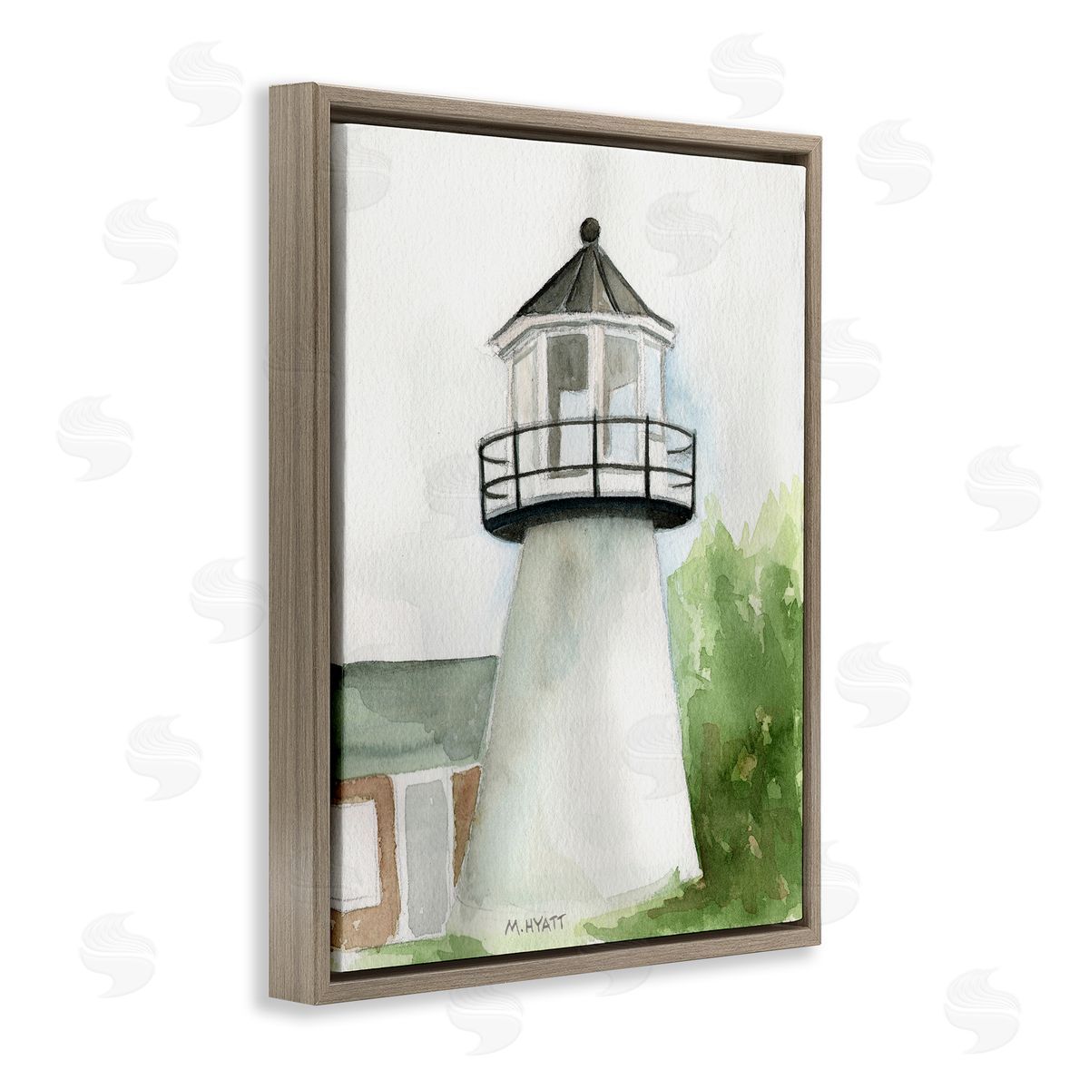 Melissa Hyatt Hyannis Coast Lighthouse Waterside Architecture Brown Floater Frame Canvas Art